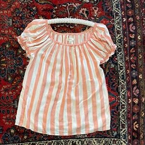 Max Studio Pink and White Striped Peasant Blouse